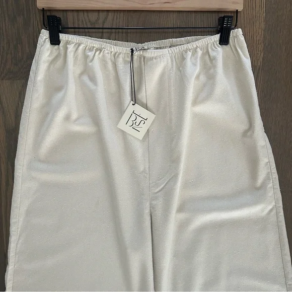 NWT Baserange Stoa Wild Silk Elastic Waist Wide Leg Lounge Pants Natural Cream S